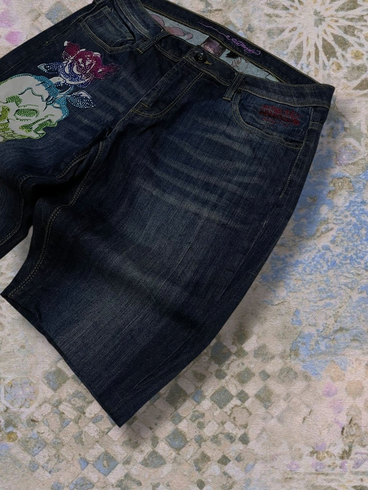 Christian Audigier Vintage 90s Authentic Designer Christian Audiger Skull Denim Size US 33 - 4 Thumbnail