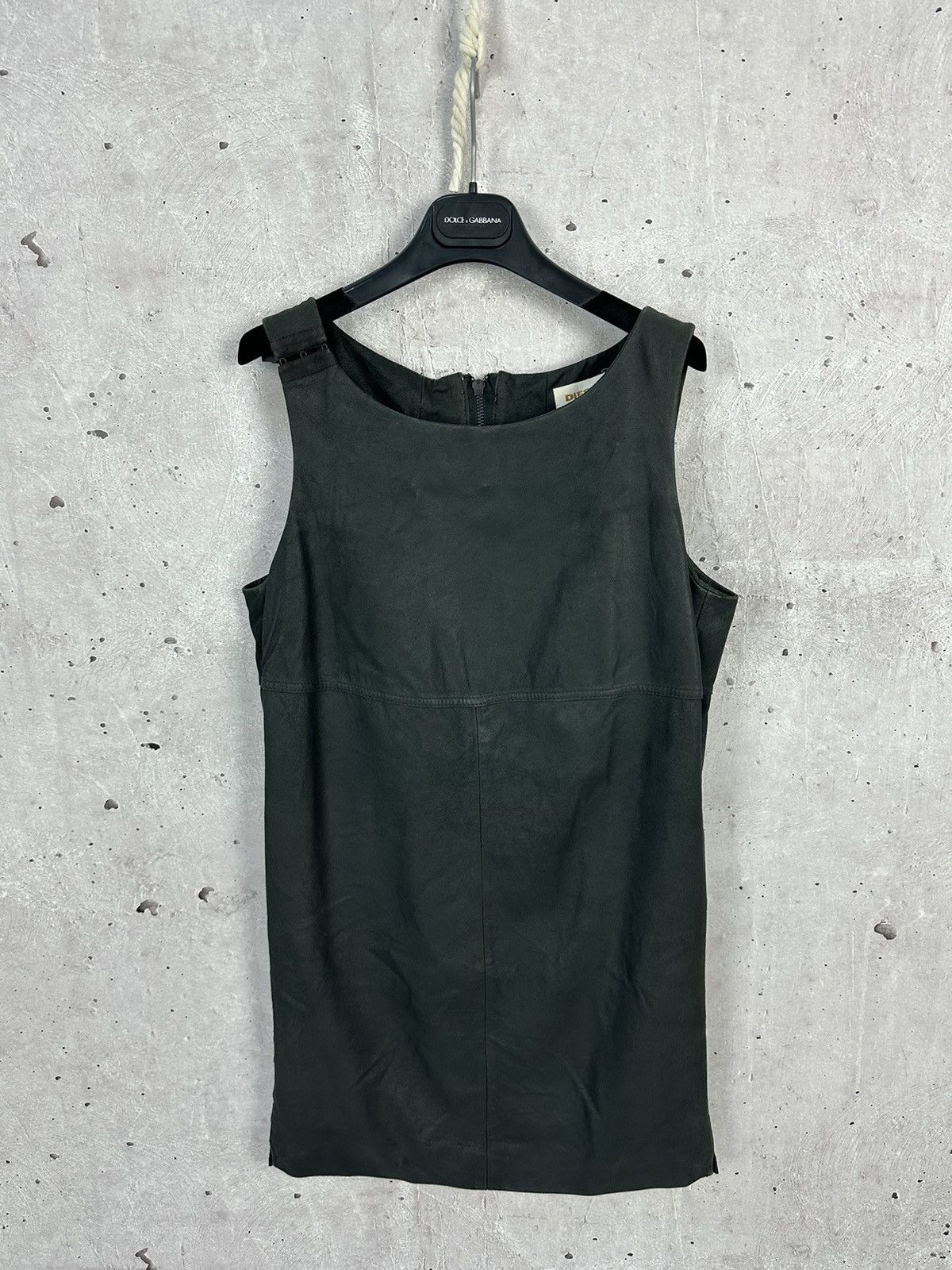 image of Avant Garde x Diesel Y2K Vintage Diesel Leather Sleeveless Zip Midi Dress in Black, Women's (Size S