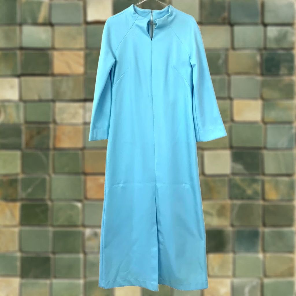 Vintage Vintage Handmade Blue Maxi Dress 1960s 60s Polyester Chest 35" Casual Eveningwear Menonite Size XXS / US 00 / IT 34 - 1 Thumbnail