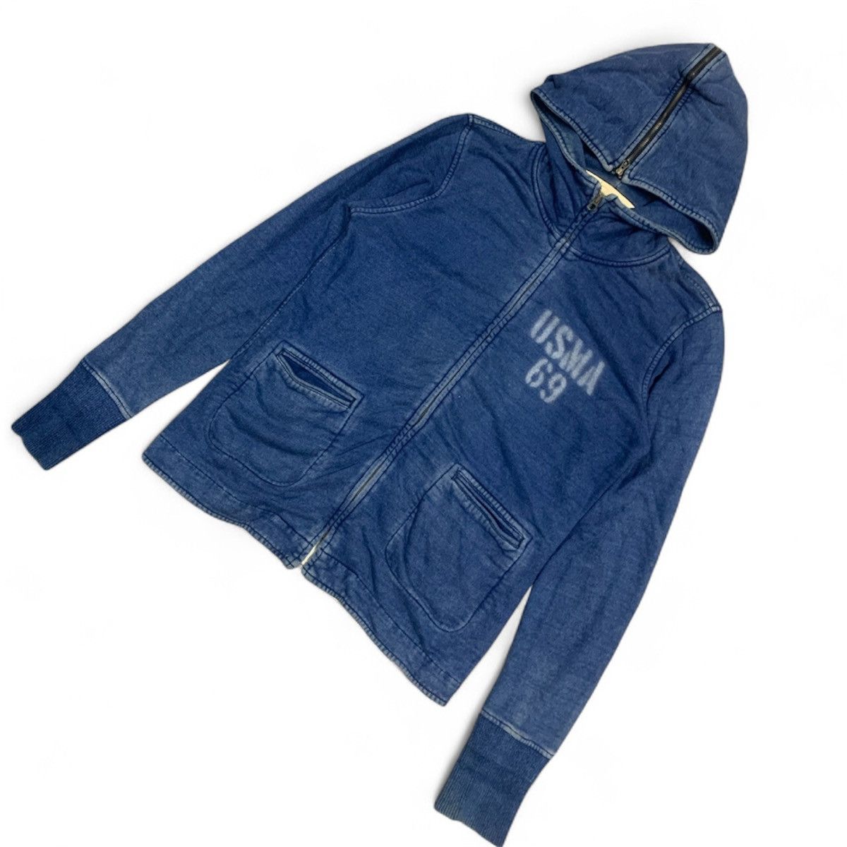 Japanese Brand Houston Japan USMA 69 Stencil Indigo Zip Up Hoodie Size US M / EU 48-50 / 2 - 4 Thumbnail