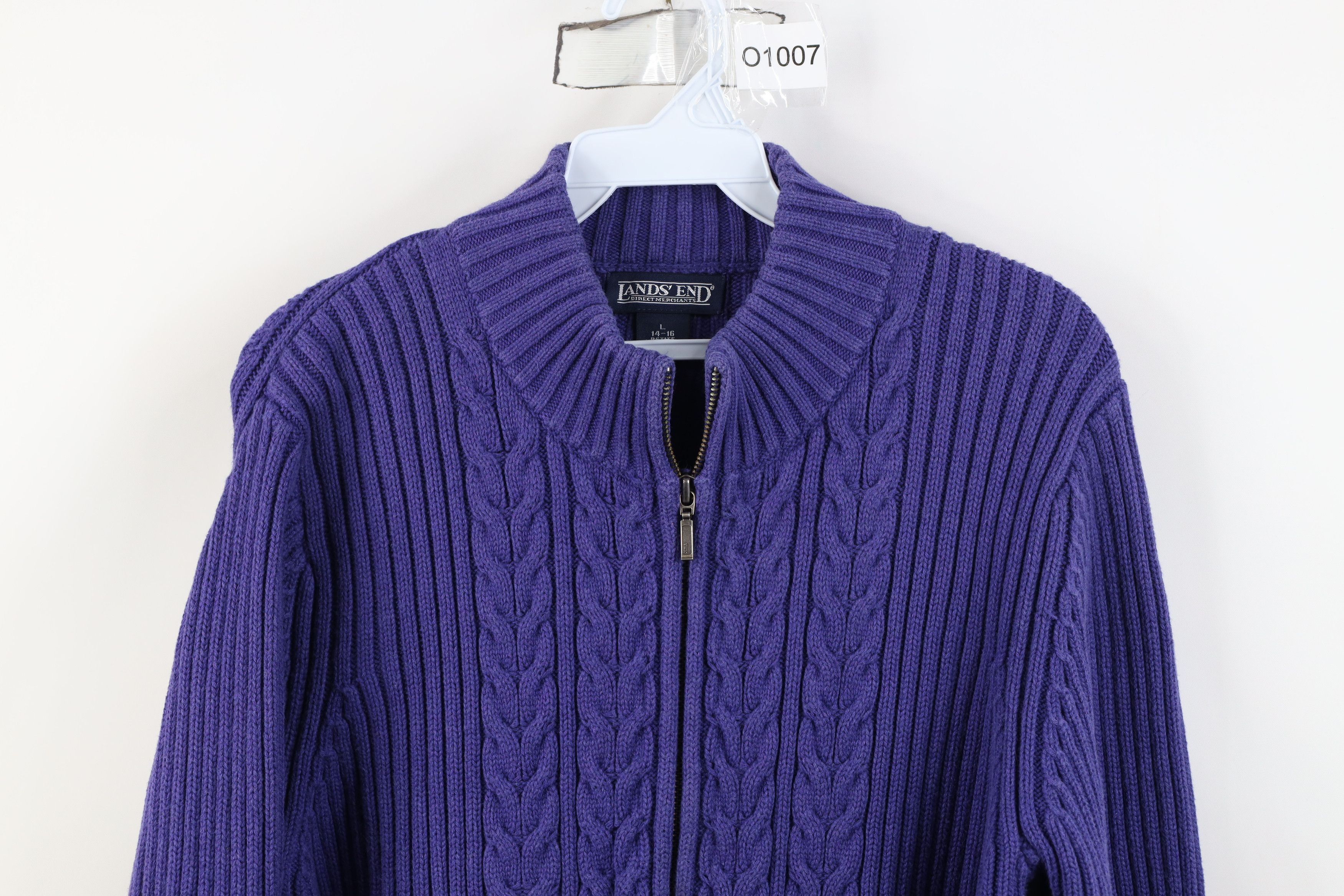 Lands' End Vintage 90s Lands End Cotton Cable Ribbed Knit Sweater Size L / US 10 / IT 46 - 2 Thumbnail