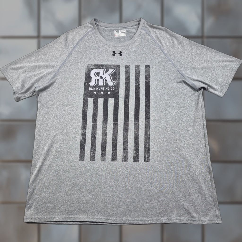 Under Armour Under Armour HeatGear Shirt Mens 2XL Gray T-Shirt Short Sleeve Graphic Print R&K Hunting Co Logo Activewear Casual Sports Mens 2XL Size US XXL / EU 58 / 5 - 1 Thumbnail