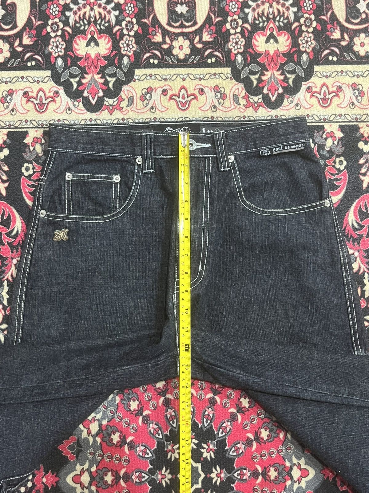 JNCO Vintage Soul Los Angeles Cargo Baggy Black Washed Jeans Size US 29 - 19 Thumbnail