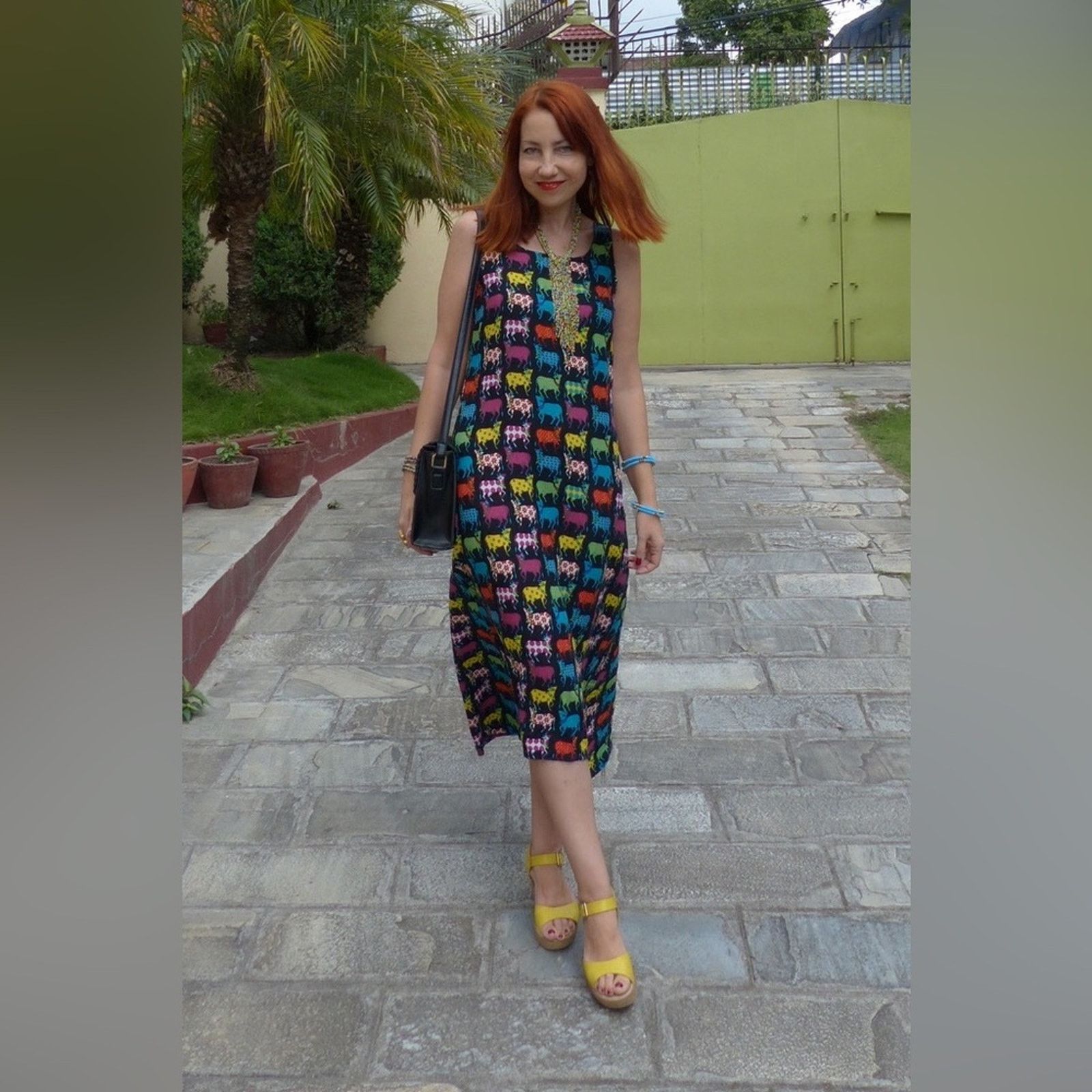 Handmade Colorful Animal Print Midi Dress Sleeveless Boho Viscose 10 Size M / US 6-8 / IT 42-44 - 1 Thumbnail
