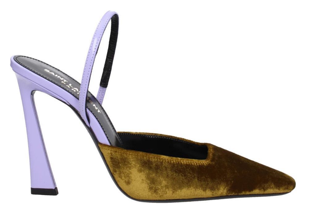 Saint Laurent Paris o1b1hav111224 Blade 105 Sc Vel P/v Mules Dark Golden & Lilac Size US 9 / IT 39 - 3 Thumbnail