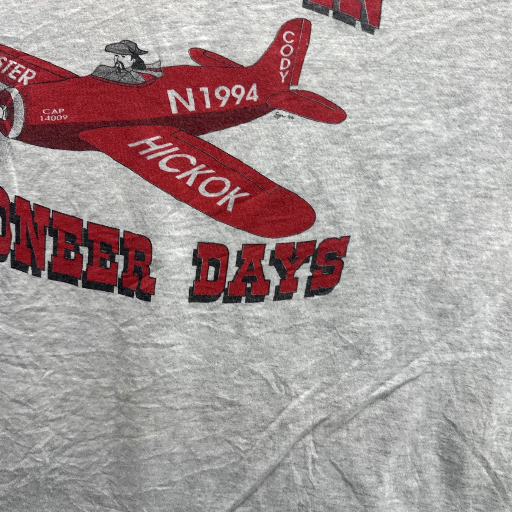 Fruit Of The Loom VINTAGE Hays Fly-In Pioneer Days Shirt Mens XL Gray Graphic Print 90s Airplane USA Size US XL / EU 56 / 4 - 7 Thumbnail
