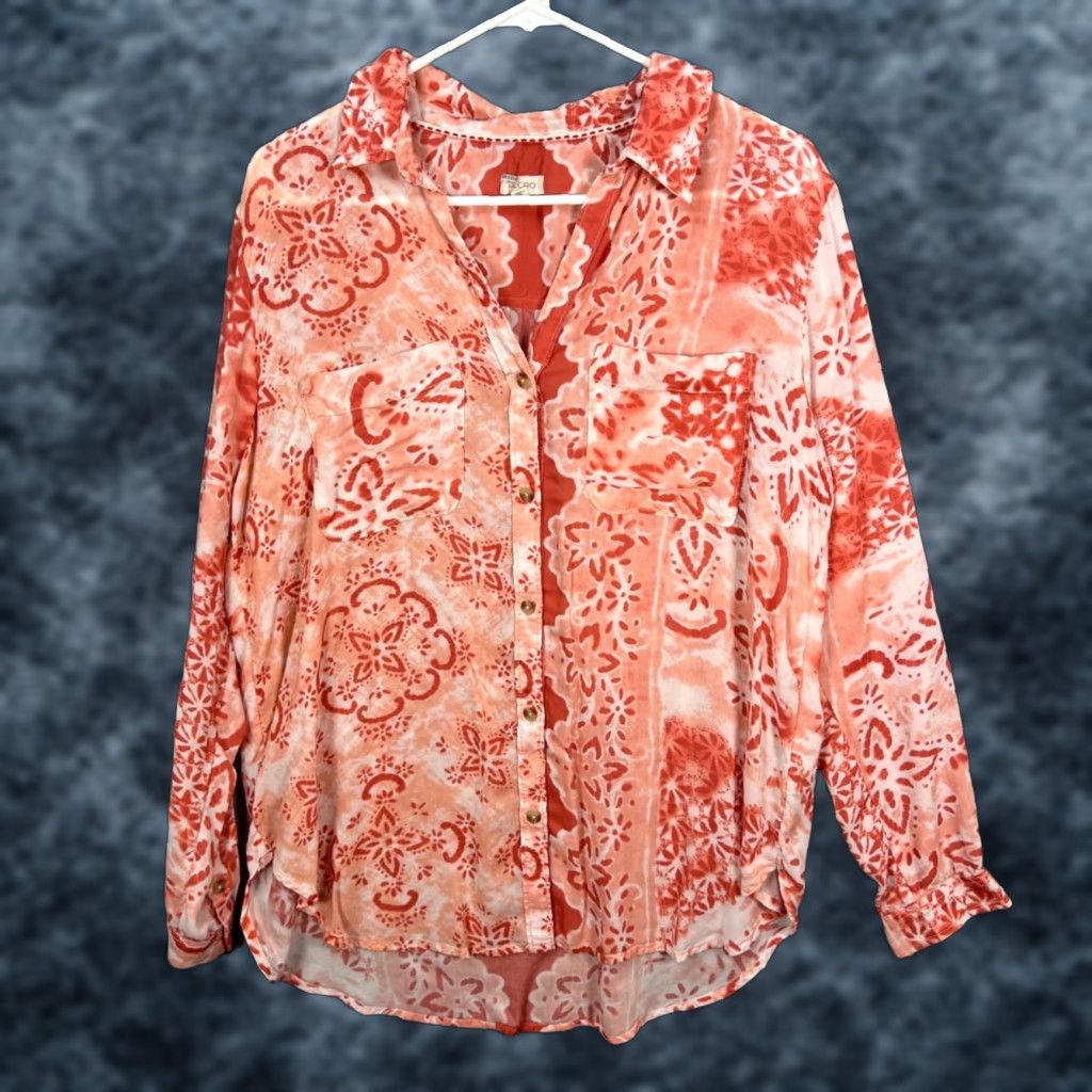 Vintage Pilcro Womens Medium Pink & White Floral Button-Up Blouse - Casual, Lightweight, Long Sleeve, Collared, Modal Cotton, Button, Regular Size M, Womens Size M / US 6-8 / IT 42-44 - 1 Thumbnail
