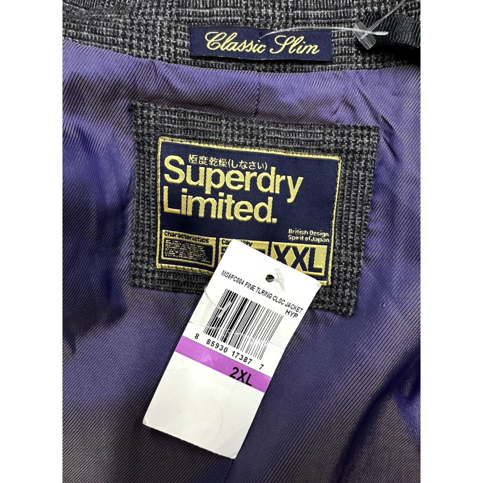 Superdry Superdry Blazer Slim Grey Wool Plaid Check Classic Sport Coat 2XL Mens Size 48R - 6 Thumbnail