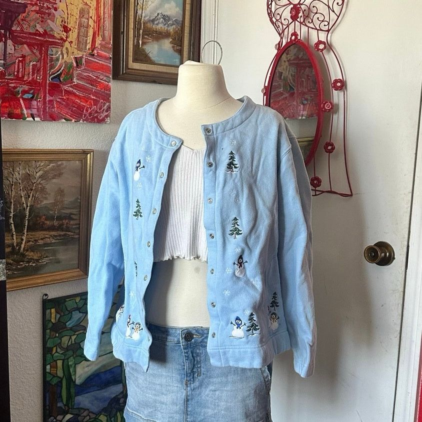 Other classic elements blue christmas long sleeve button up jacket Size XL / US 12-14 / IT 48-50 - 1 Thumbnail