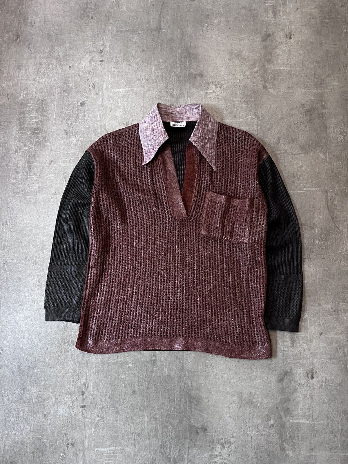 Acne Studios Acne Studios cotton waxed long sleeve polo black red Size US M / EU 48-50 / 2 - 1 Thumbnail