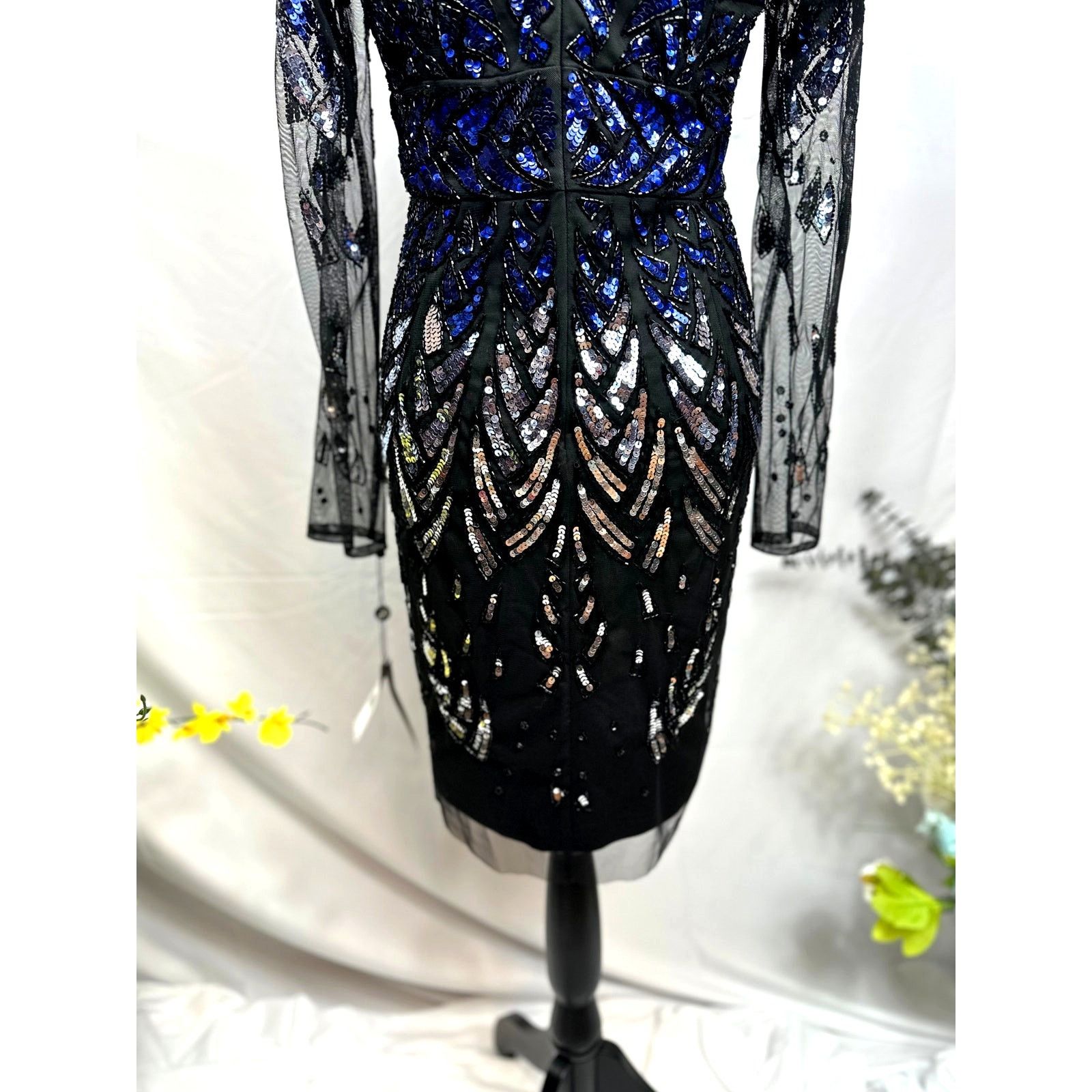 Adrianna Papell Adrianna Papell Lng Sleeve Beaded Sparkling Cocktail Dress 8 Size M / US 6-8 / IT 42-44 - 15 Thumbnail