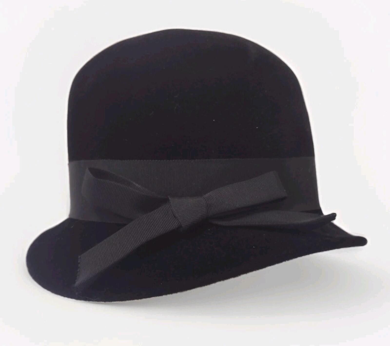 Other 50s Merrimac Peachbloom Velour Black Hat Wired Brim Bow 22 Size ONE SIZE - 1 Thumbnail