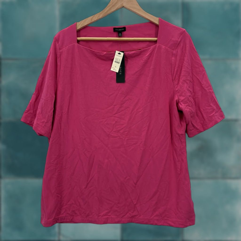 Talbots Talbots Shirt Womens XL Pink Square Neck Short Sleeve Rayon Spandex Stretch Top Size XL / US 12-14 / IT 48-50 - 1 Thumbnail