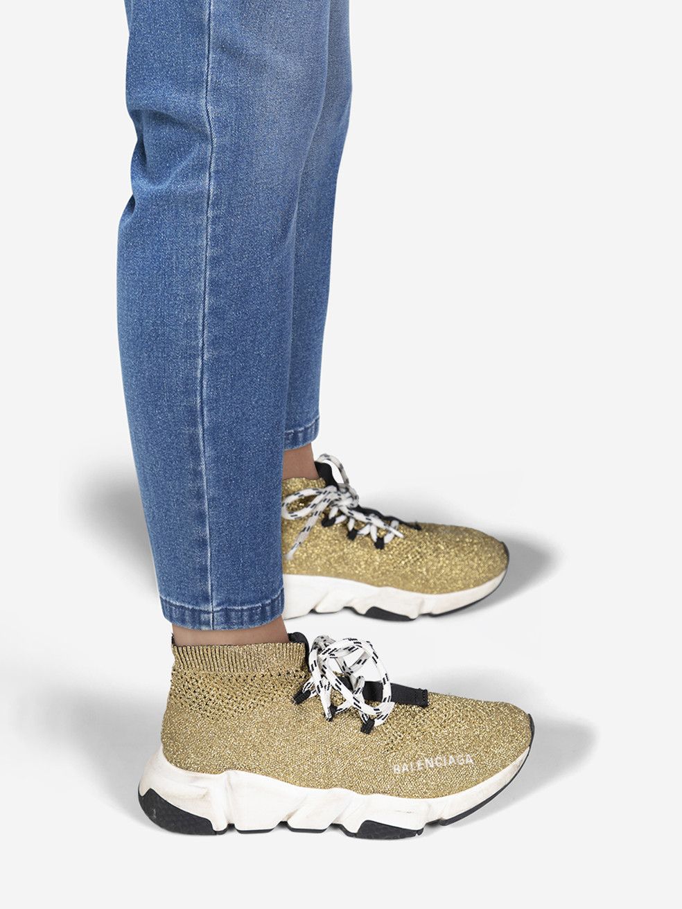 Balenciaga Gold Metallic Speed Lace Up Trainers Size US 5.5 / IT 35.5 - 1 Thumbnail