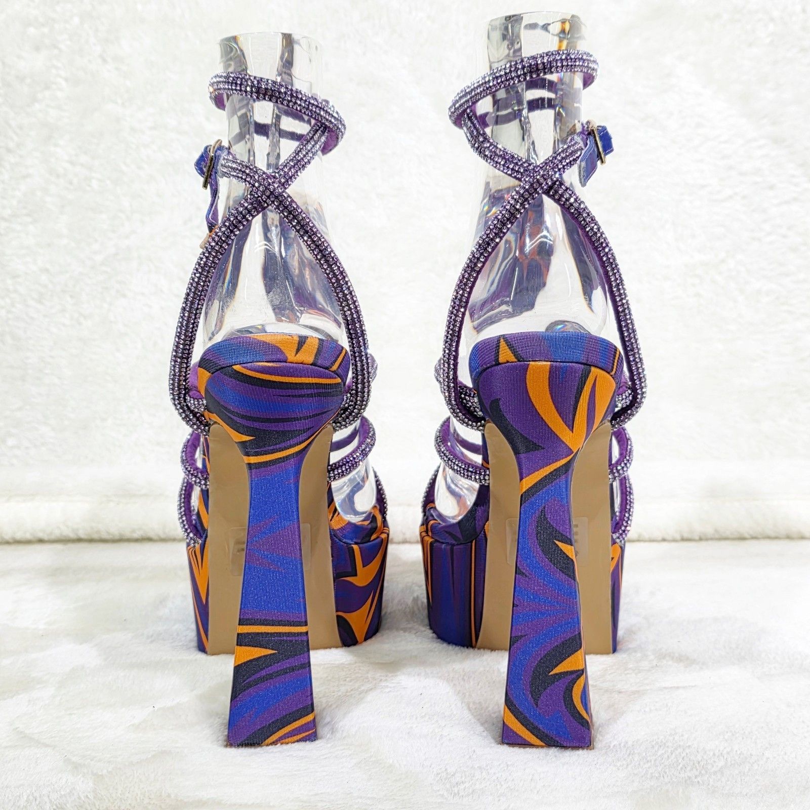 Other Racer Colorful 6" Chunky Flared Platform Heels Rhinestone St Size US 8 / IT 38 - 3 Thumbnail