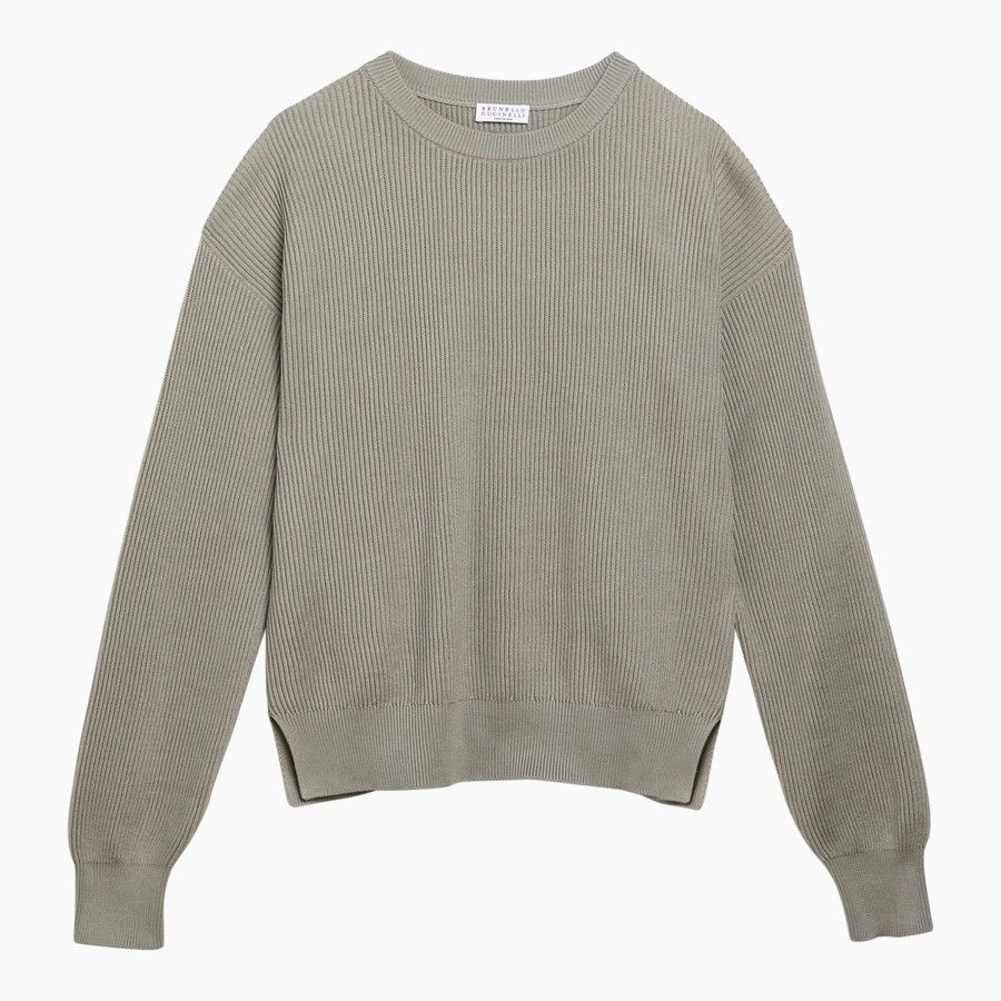 Brunello Cucinelli o1d2blof0824 Cotton Crew-Neck Jumper in Grey Size M / US 6-8 / IT 42-44 - 1 Thumbnail