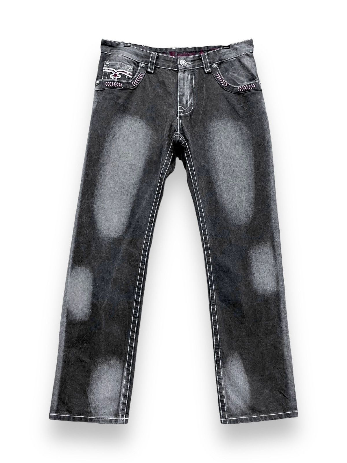 Rock Revival ROCK REVIVAL BLEACH WASH FLEUR-DE-LIS JEANS C.HEARTS STYLE Size US 33 - 2 Thumbnail