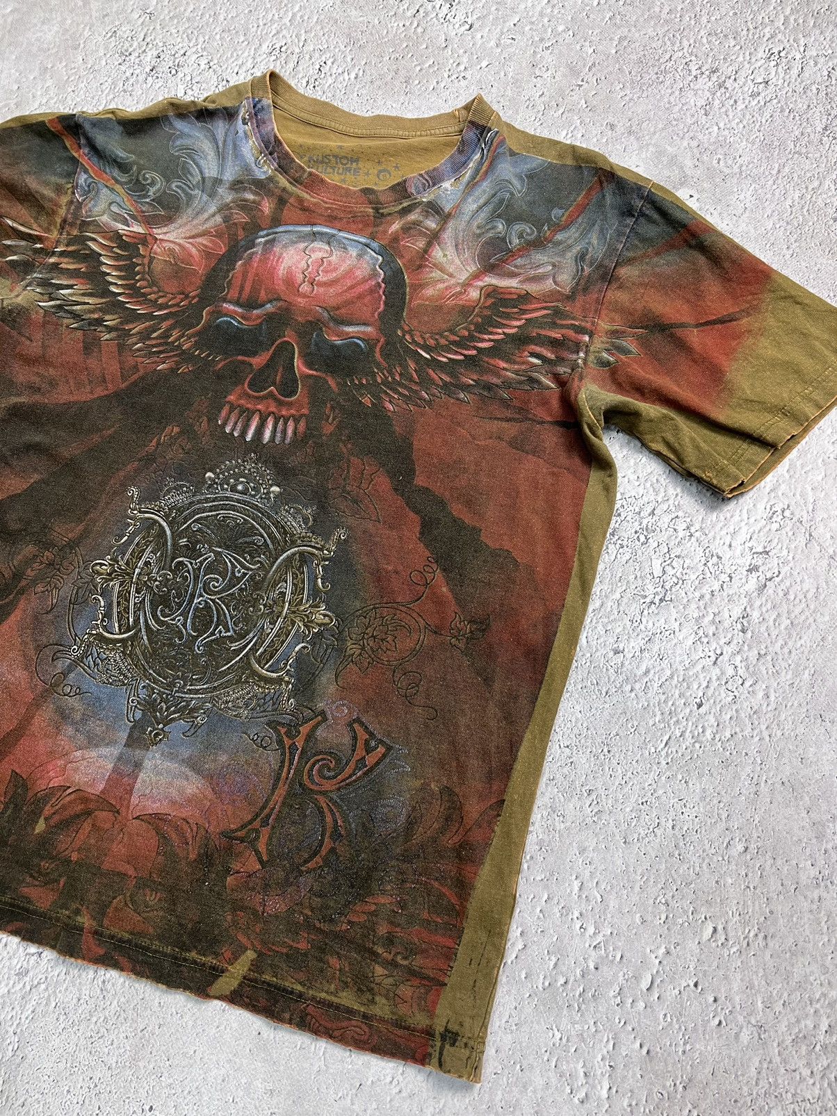 Affliction × Vintage Crazy Vintage Y2K Affliction T Shirt Skull Opium Cyber Goth Size US L / EU 52-54 / 3 - 5 Thumbnail