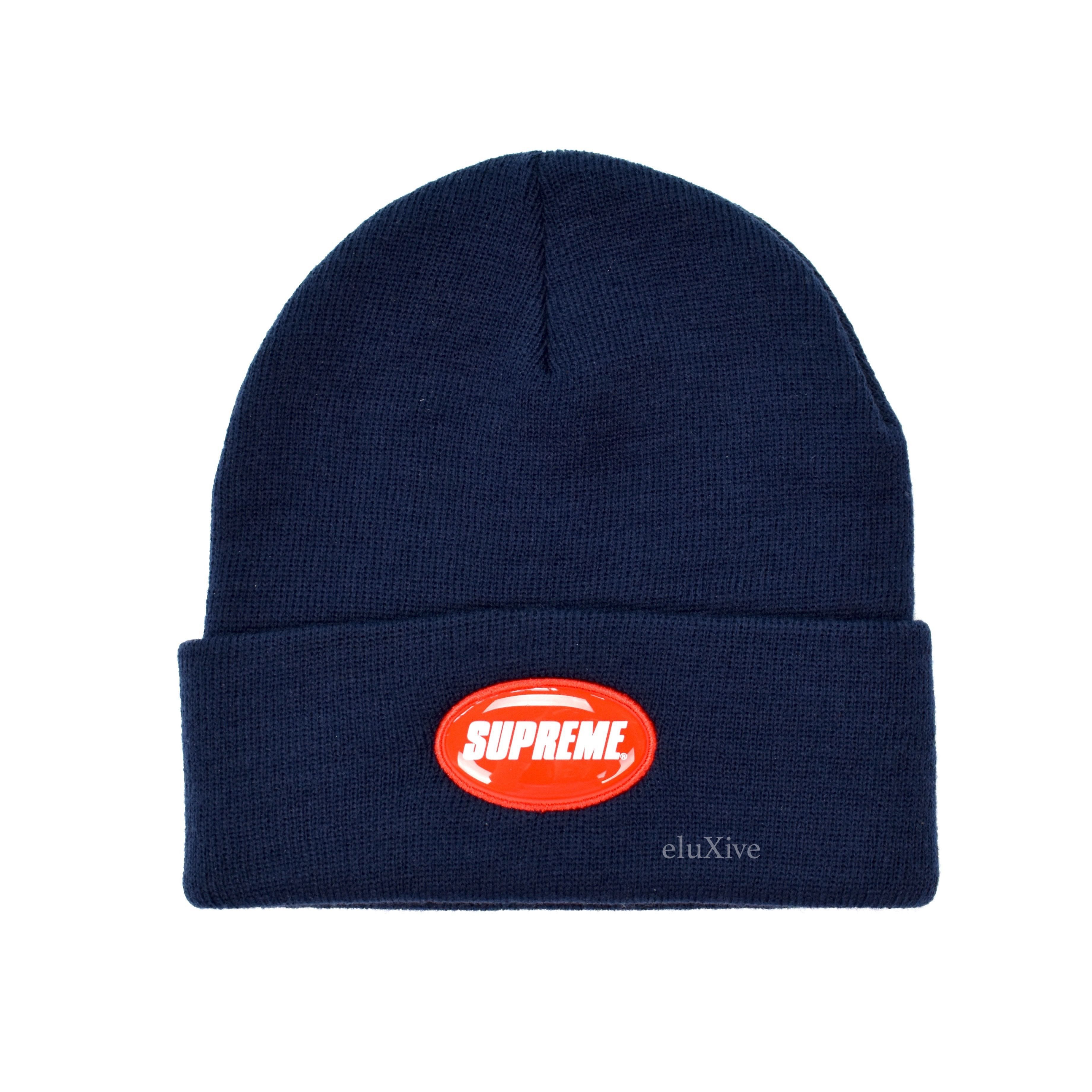 Supreme Navy Rubber Logo Beanie DS Size ONE SIZE - 1 Preview