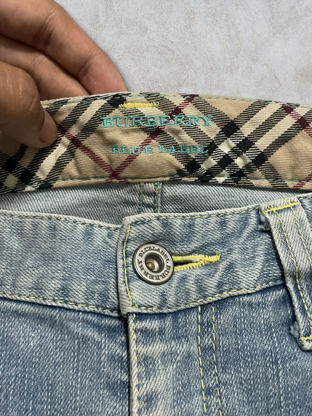 Burberry Nova Check Linen Knee Short Jeans Y2K Style