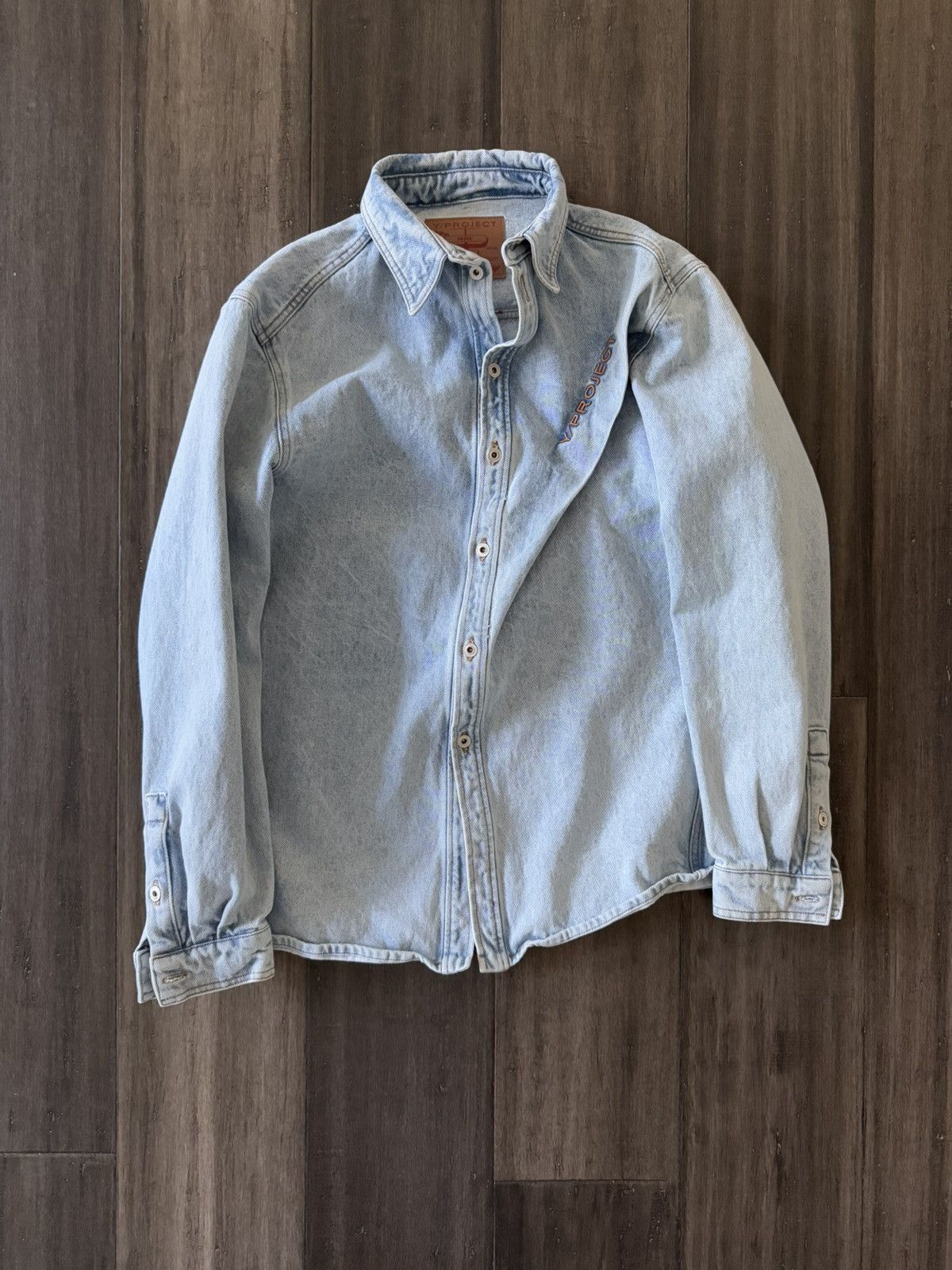 Y/Project 22AW Pinched Logo Denim Shirt Blue XS | Grailed 