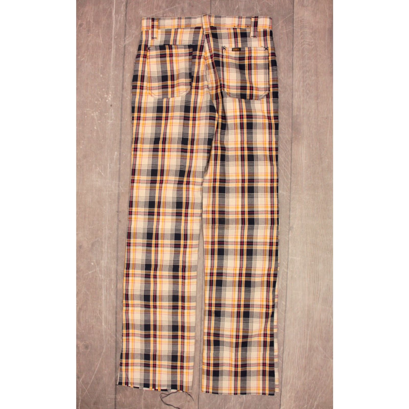 Lee LEE Pants 30x32 Mens Vintage 1970s Yellow Blue Plaid Cotton Polyester Blend Inseam 32 Straight Leg Size 30 Shakespeare? Size US 30 / EU 46 - 3 Thumbnail