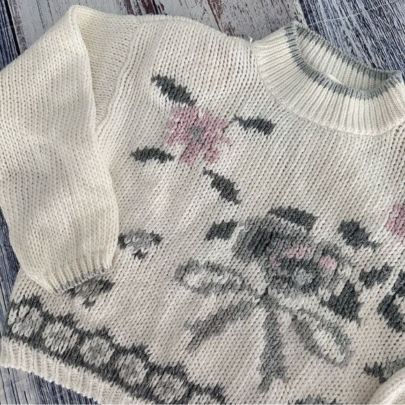 Vintage Vintage 80’s “View Point” Cotton Blend Chunky Knit Floral Sw Size M / US 6-8 / IT 42-44 - 3 Thumbnail