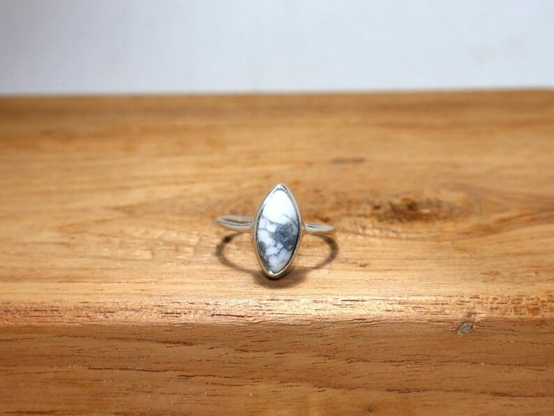 Handmade Marquise White Howlite Ring: Handmade Sterling Silver Ring Size ONE SIZE - 1 Thumbnail