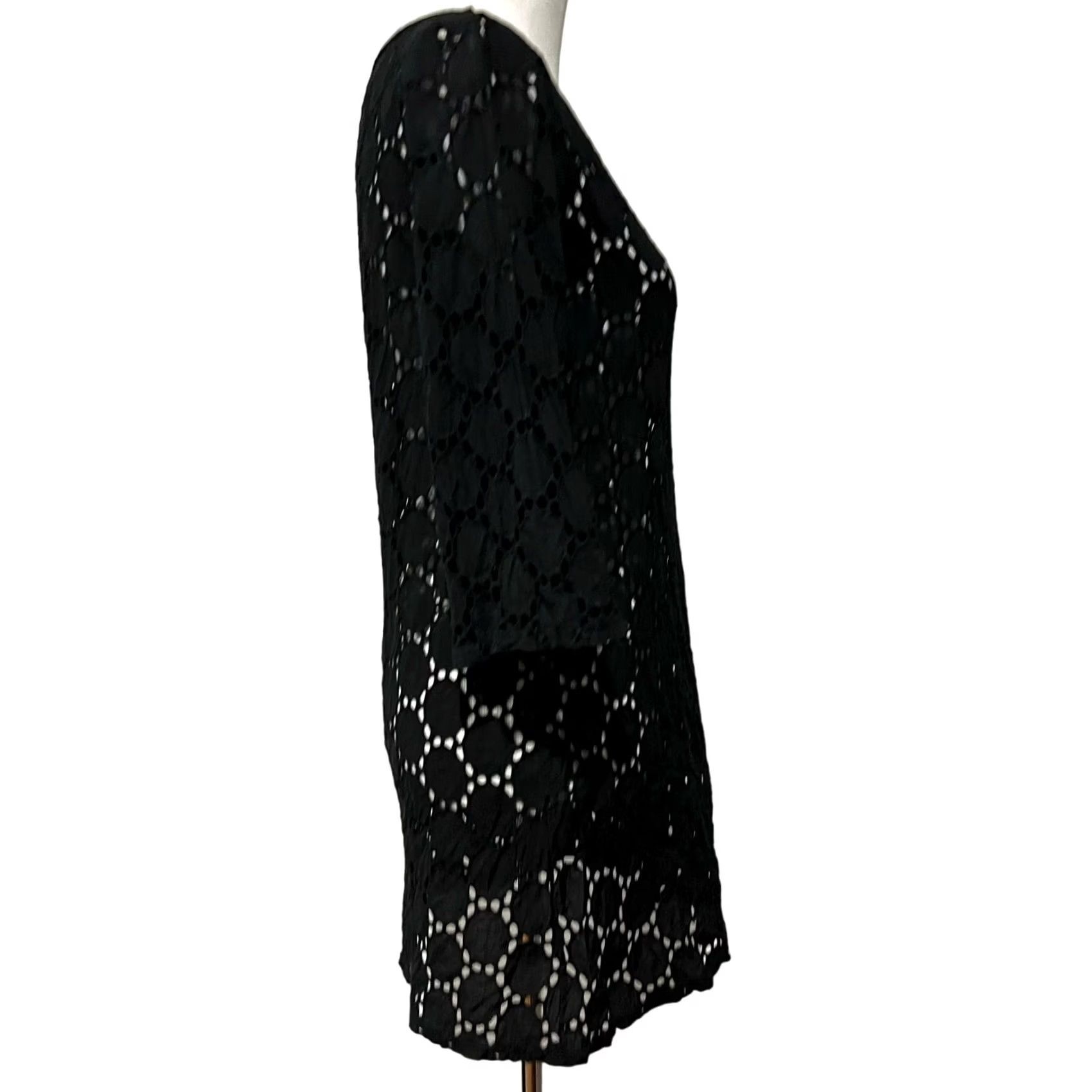 Vintage Jordan Taylor Women's Black Eyelet Lace Cover Up Mini Dress 100% Cotton Size M Size M / US 6-8 / IT 42-44 - 6 Thumbnail