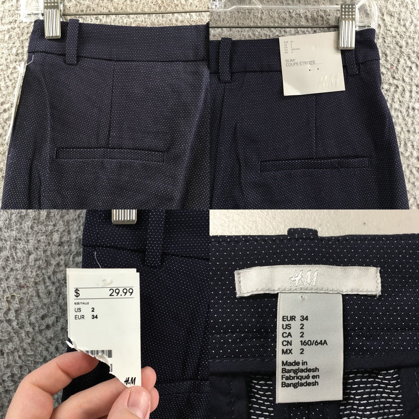 H&M H&M Dress Pants Womens 28X29 Blue Mid Rise Slim Fit Zip Fly NEW Size 26" / US 2 / IT 38 - 9 Thumbnail