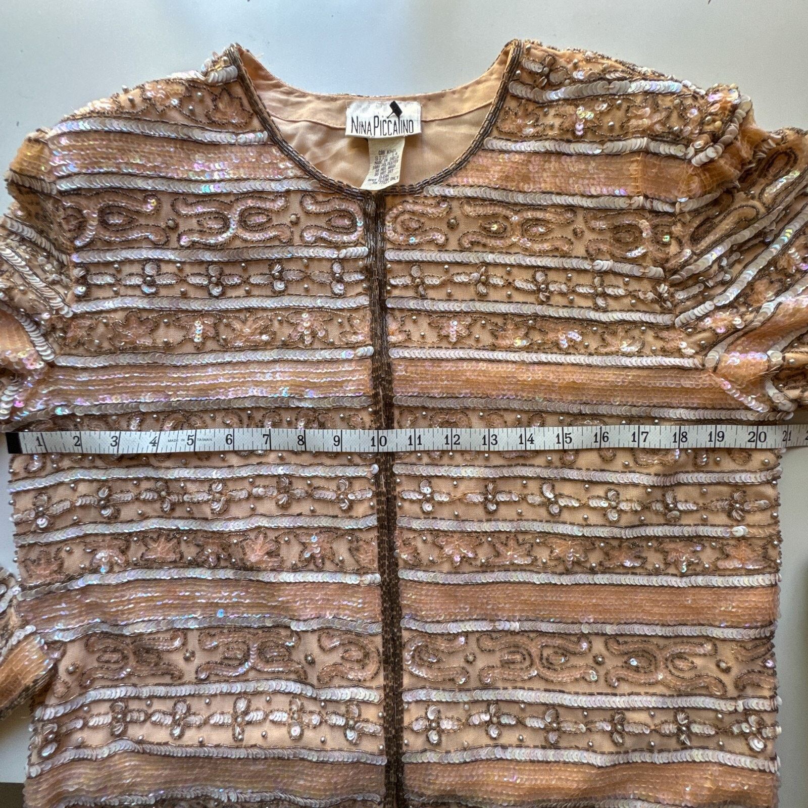 Other Nina Piccalino NWT Vintage Peach Beaded Sequin Jacket Sz 14 Size XL / US 12-14 / IT 48-50 - 14 Thumbnail