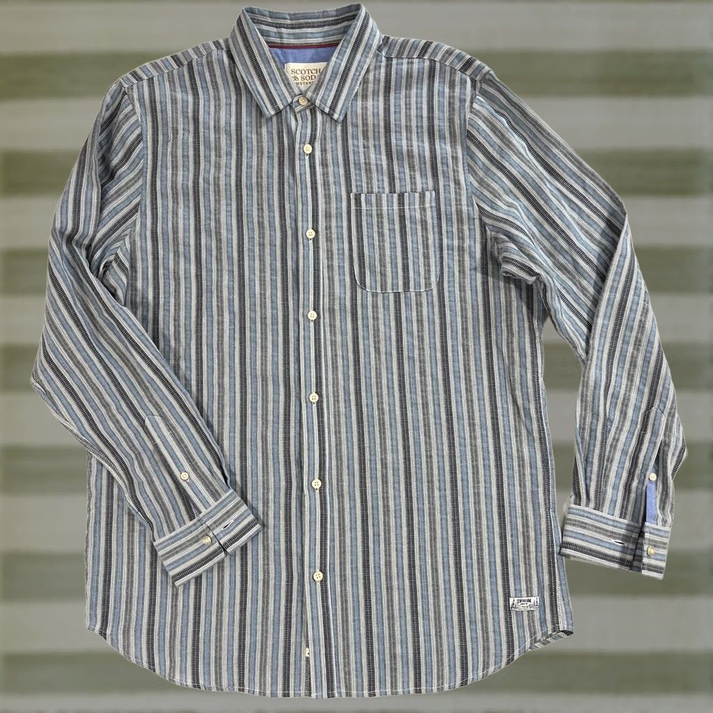 Scotch & Soda NWT Scotch & Soda Button-Up Shirt Mens Dobby Stripe Lightweight Sz L Cotton Multicolor Long Sleeve Collared Pocketed Casual Shirt Size US L / EU 52-54 / 3 - 1 Thumbnail