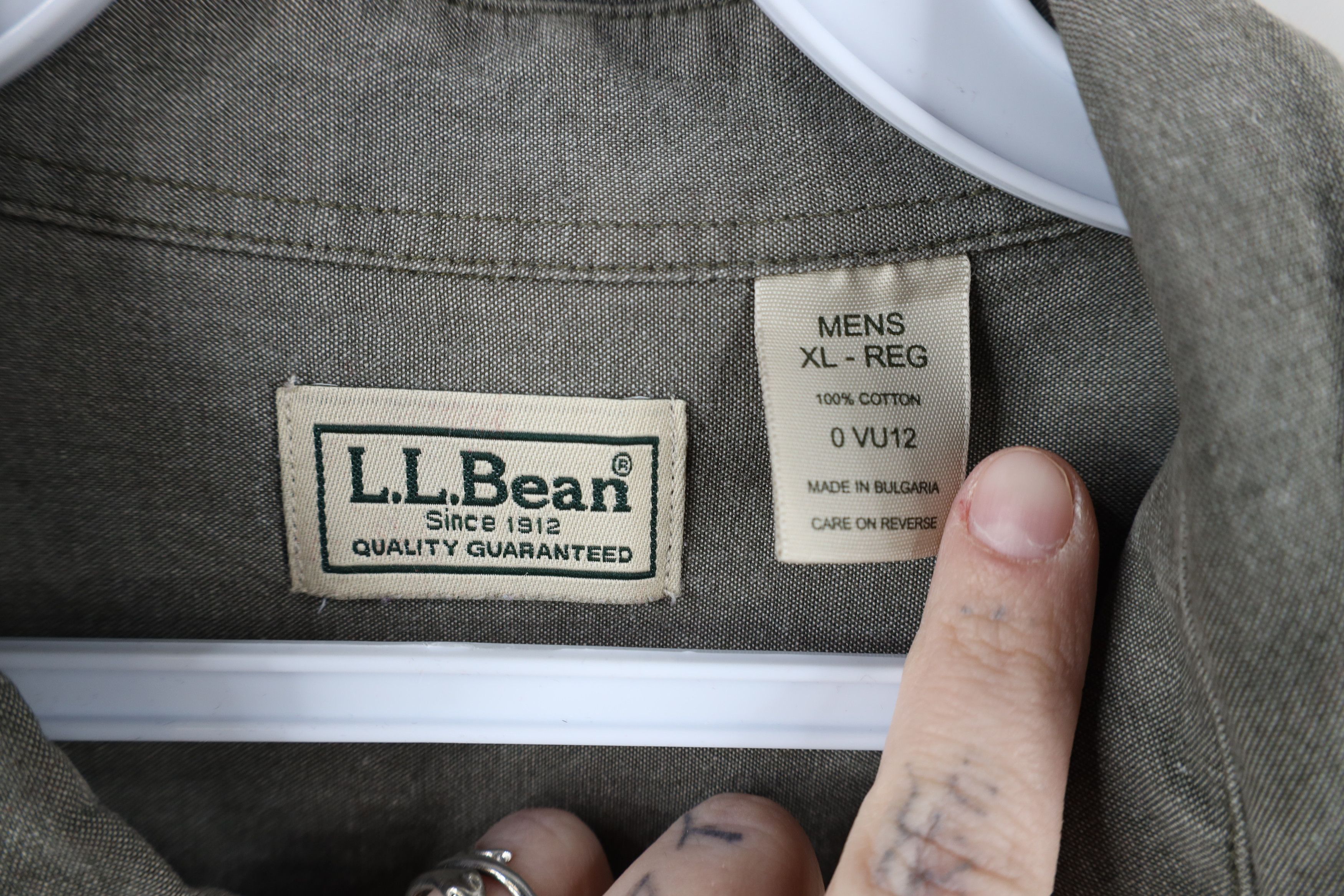 L.L. Bean × Vintage Vintage 90s LL Bean Collared Button Down Shirt Green Cotton Size US XL / EU 56 / 4 - 9 Thumbnail