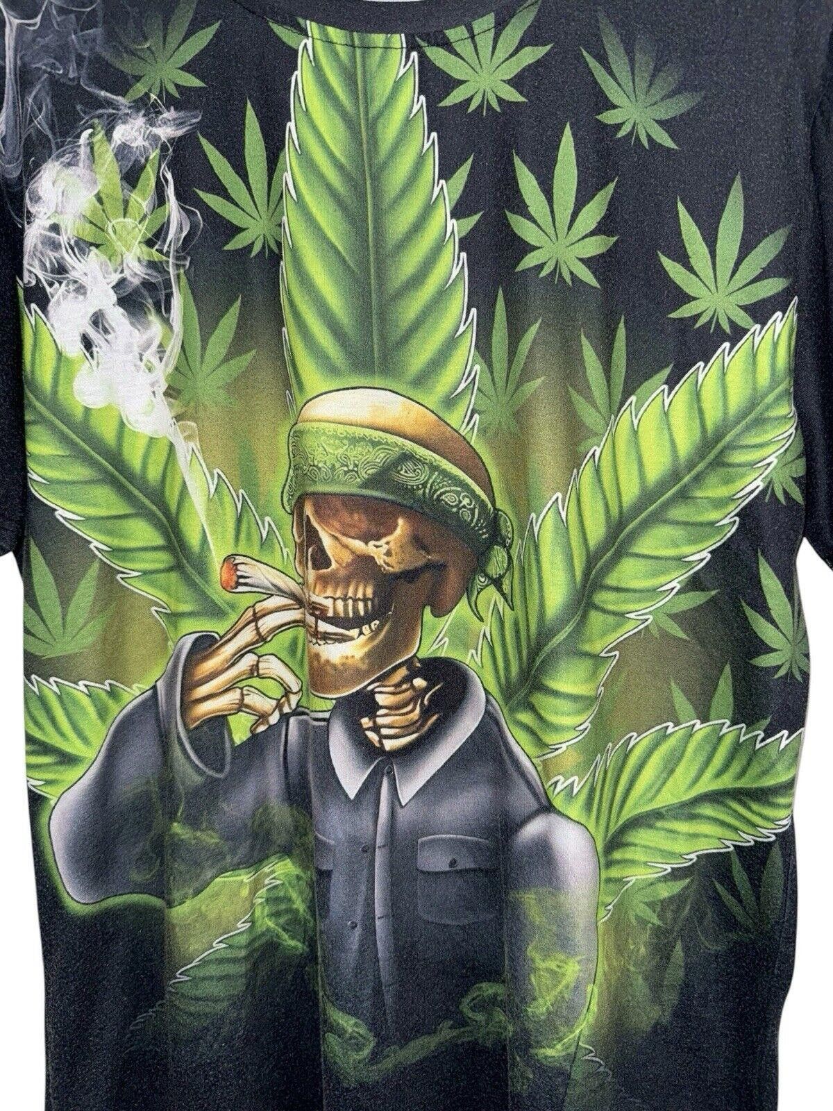 Designer Vintage Y2K Marijuana Stoner Biker Skull AOP 420 Shirt XL Size US XL / EU 56 / 4 - 2 Thumbnail