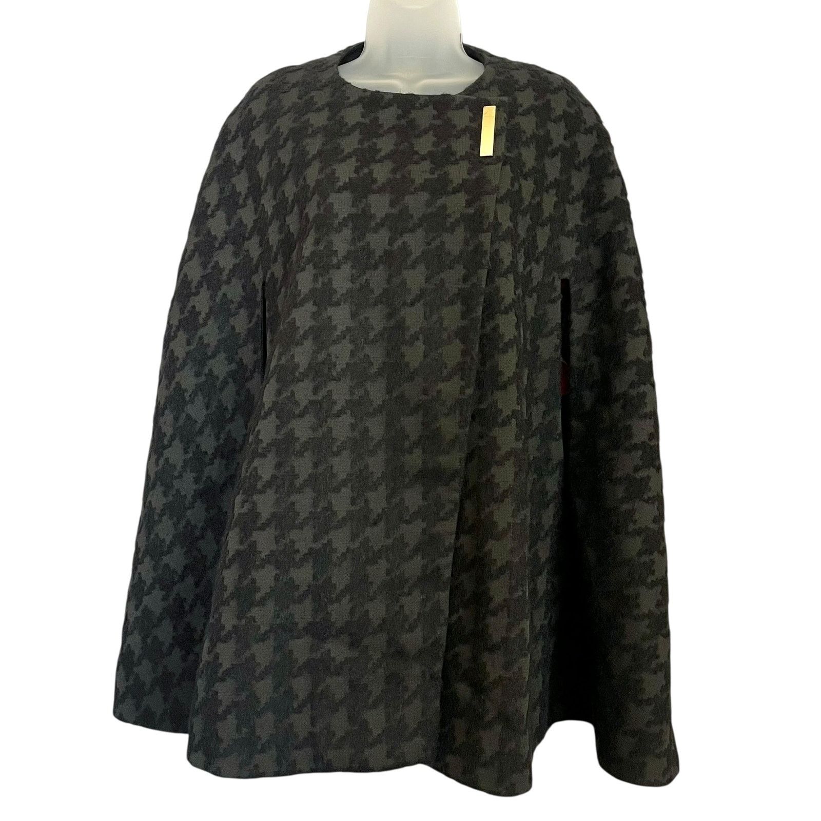 Ted Baker Ted Baker Dannae Black Wool-Blend Houndstooth Cape S/M Size ONE SIZE - 2 Thumbnail
