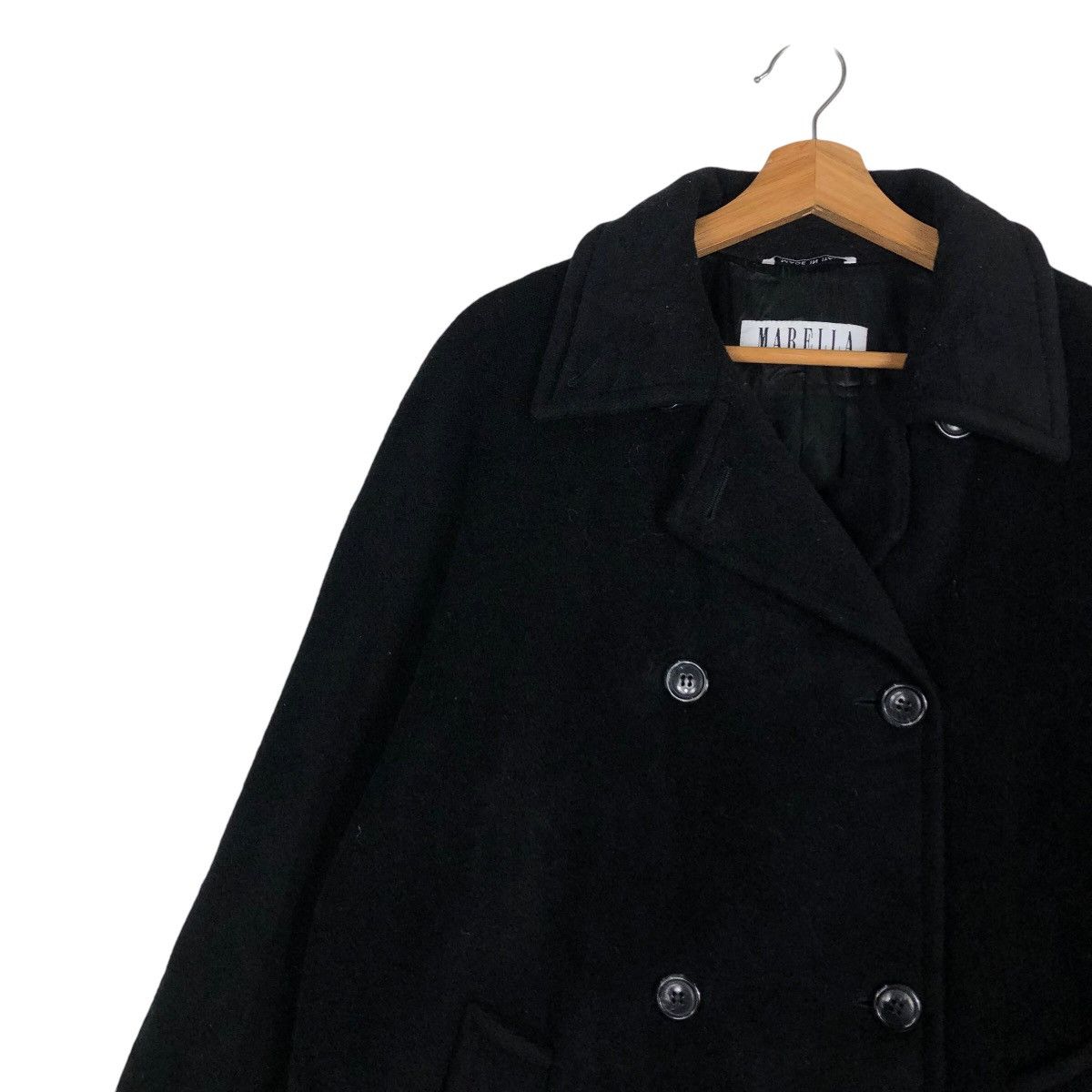 Japanese Brand 🔥Rich Black - Long Fly Coats Wool Herringbone Marella Size US M / EU 48-50 / 2 - 7 Thumbnail