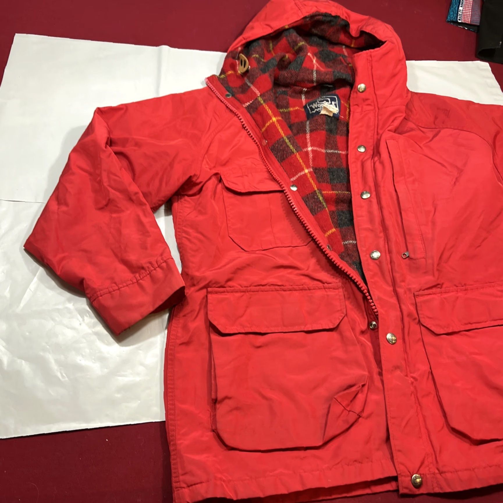 Vintage VINTAGE Woolrich Woman Jacket Hooded RAIN Red Plaid Wool Lining Zip Snap Lg Womens Size L / US 10 / IT 46 - 2 Thumbnail