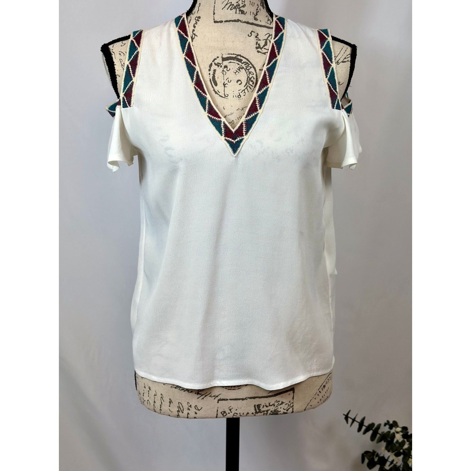 Maje Maje Lisea Cold Shoulder Crepe Top Black White S Size S / US 4 / IT 40 - 6 Thumbnail