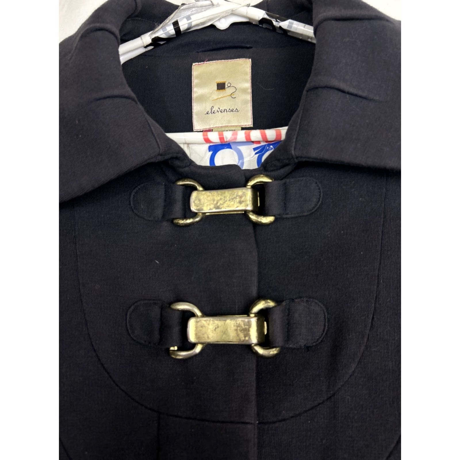 Anthropologie VINTAGE Elevenses Navy Pea Coat Coat Women 6 Cotton Wool Blend Double Clasp Hidden Button Blue 90s Mens? Size M / US 6-8 / IT 42-44 - 5 Thumbnail
