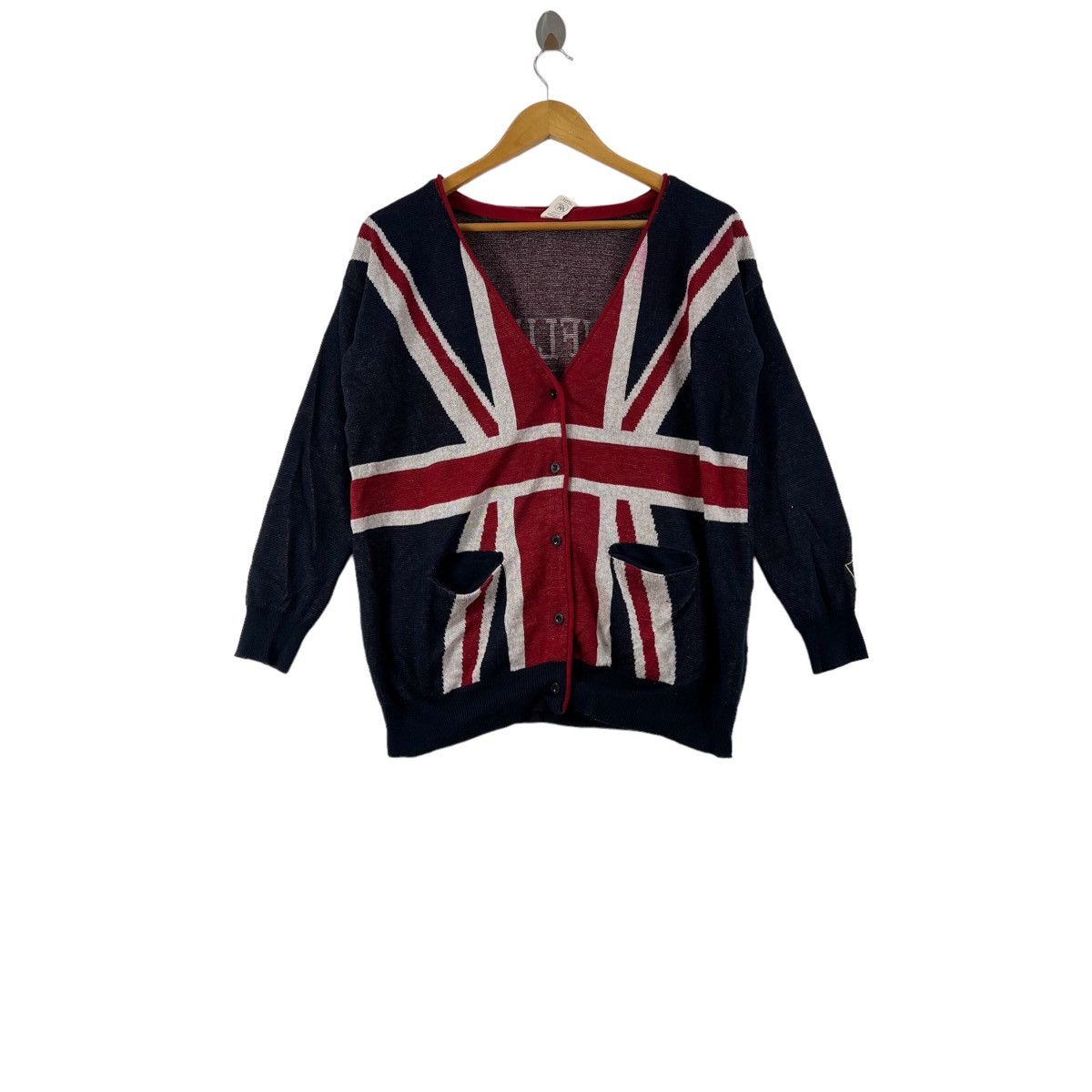Vintage The Famous UK INFLUENCE CIRCUS Great Britain Flag Cardigan Size L / US 10 / IT 46 - 1 Thumbnail