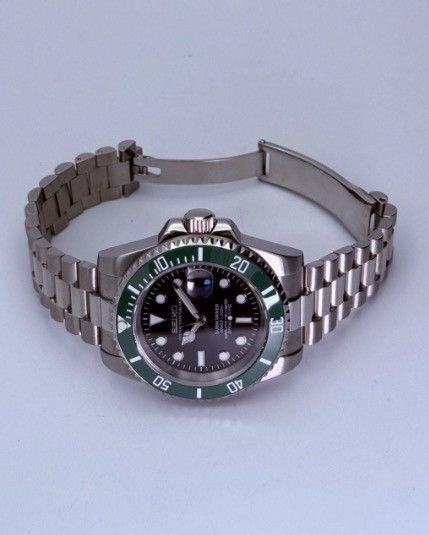 Japanese Brand Seiko Mod Submariner Date Starbucks Green Black Steel Watch Size ONE SIZE - 4 Thumbnail
