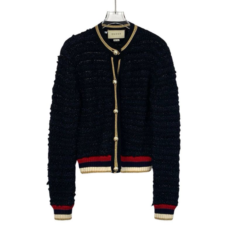 Gucci Gucci Black striped pearl buckle long-sleeved knitted cardi Size US XS / EU 42 / 0 - 1 Thumbnail