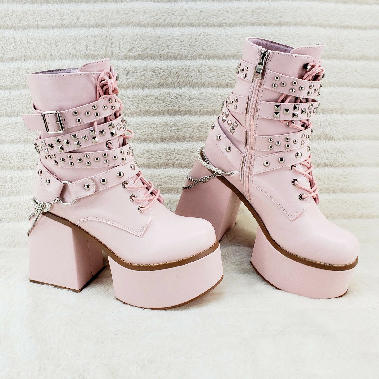Other Ocho Baby Pink Ice Stud Strap Platform Chunky Block Heel Ank Size US 6.5 / IT 36.5 - 1 Thumbnail