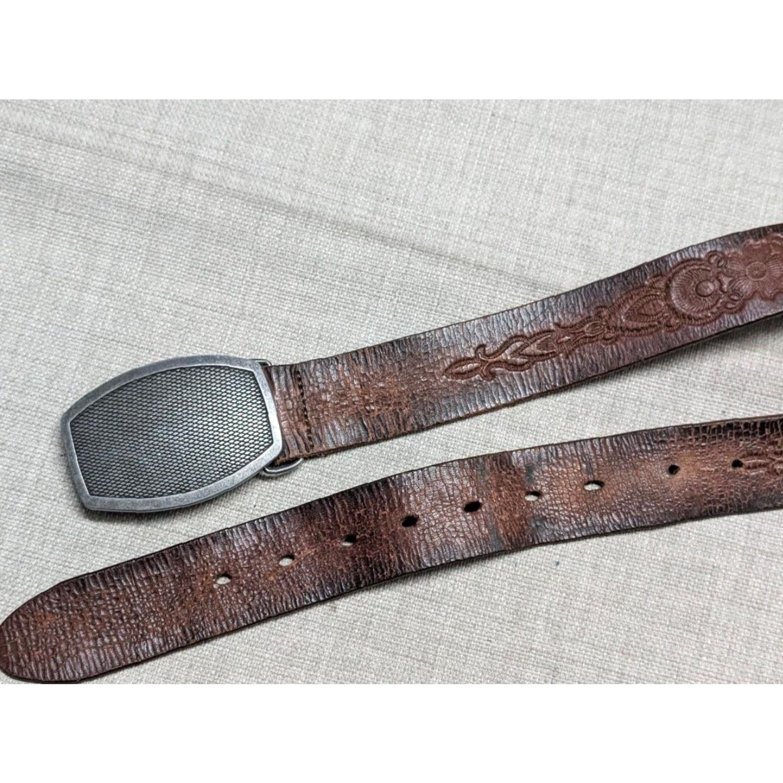 Vintage VINTAGE WESTERN BELT men 42 brown leather concho buckle rustic patina Y2K western belt Mens Size 42 - 6 Thumbnail