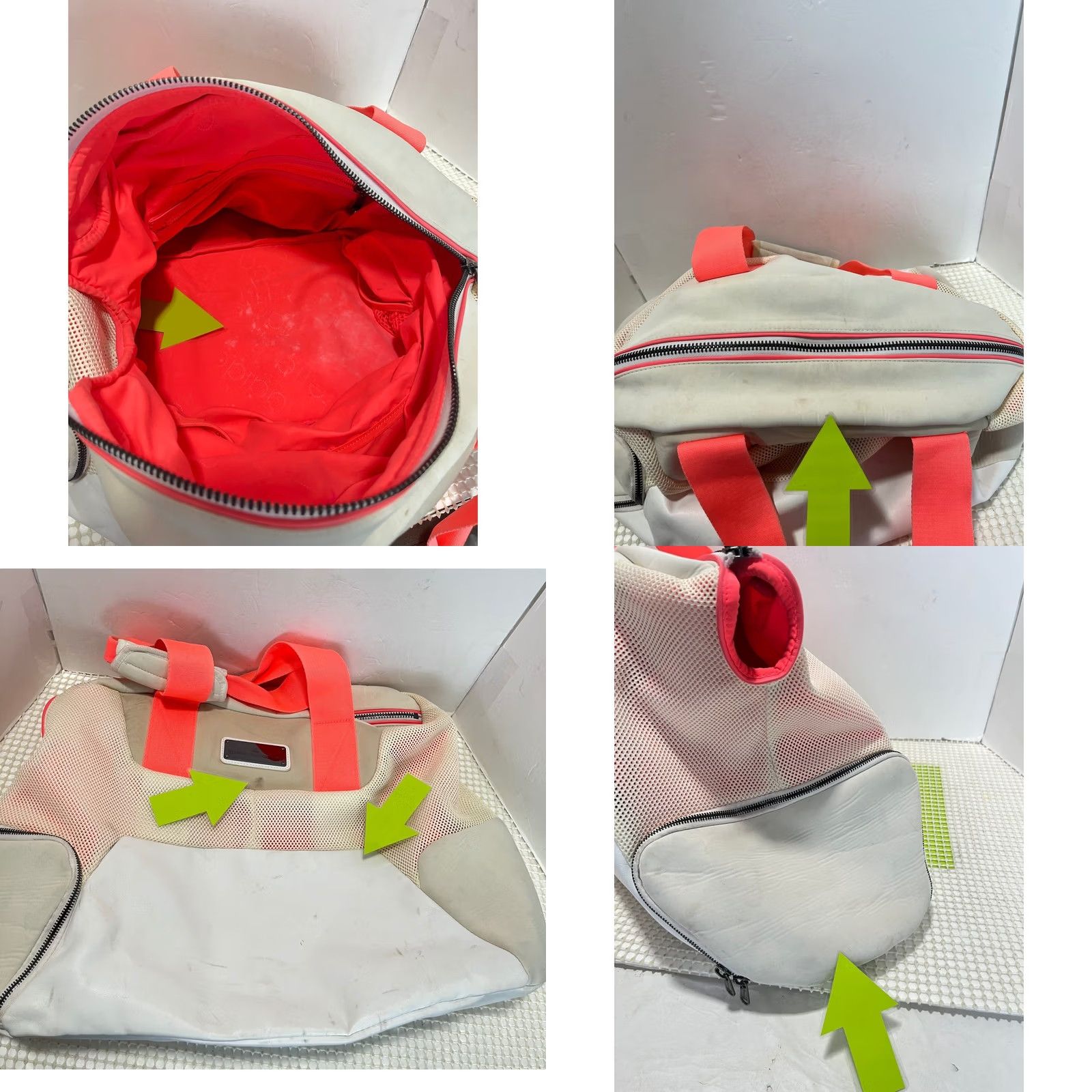 Stella McCartney Adidas by Stella McCartney Gym Bag Large White Tan Neon Coral Mesh Duffel AX8257 Womens Size ONE SIZE - 10 Thumbnail