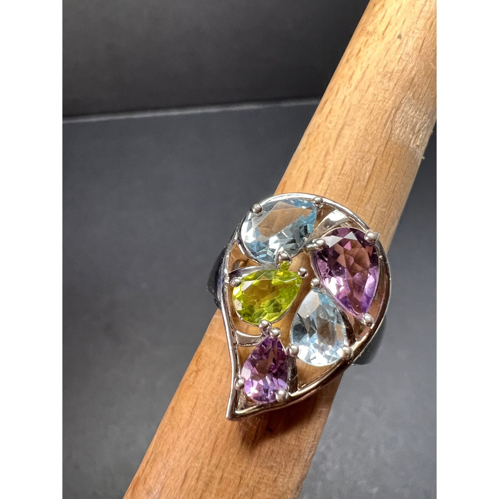 Other Vintage multi gemstone sterling silver cluster ring size 7 Size ONE SIZE - 15 Thumbnail