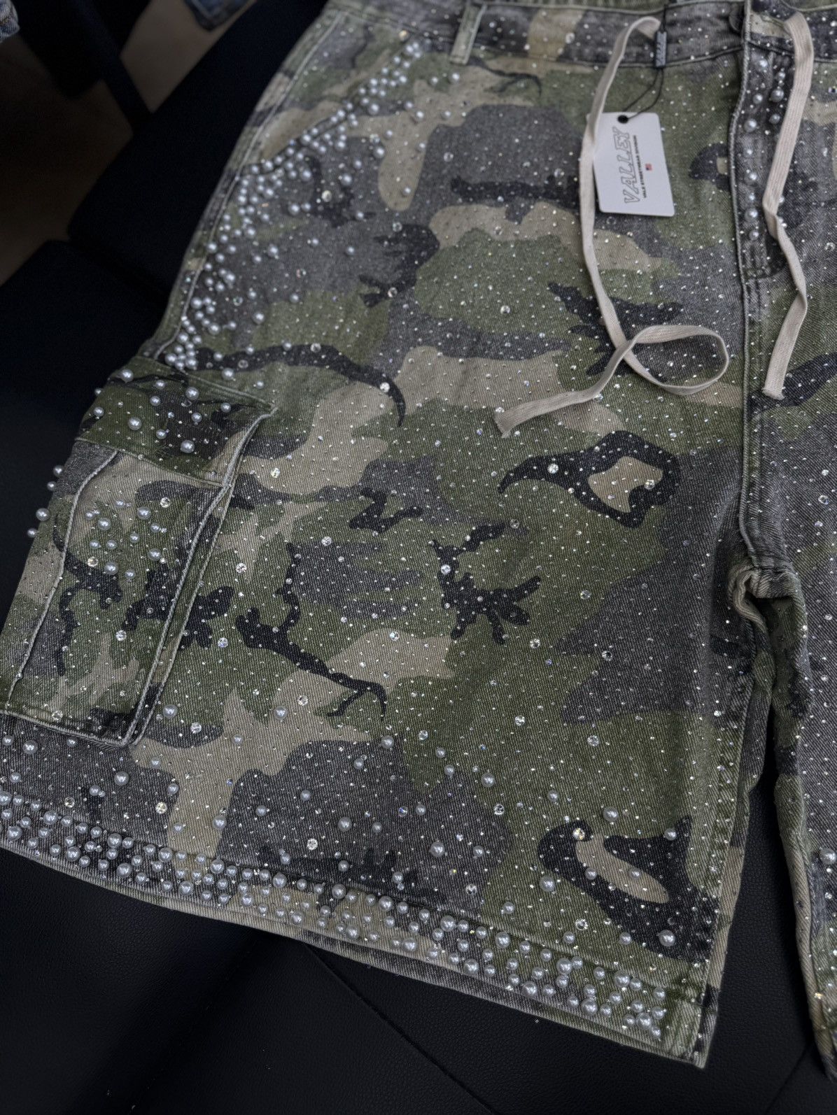 Vale Valley Rhinestone Crystal Shorts Denim Green Camo Size 40 Size US 40 / EU 56 - 3 Thumbnail