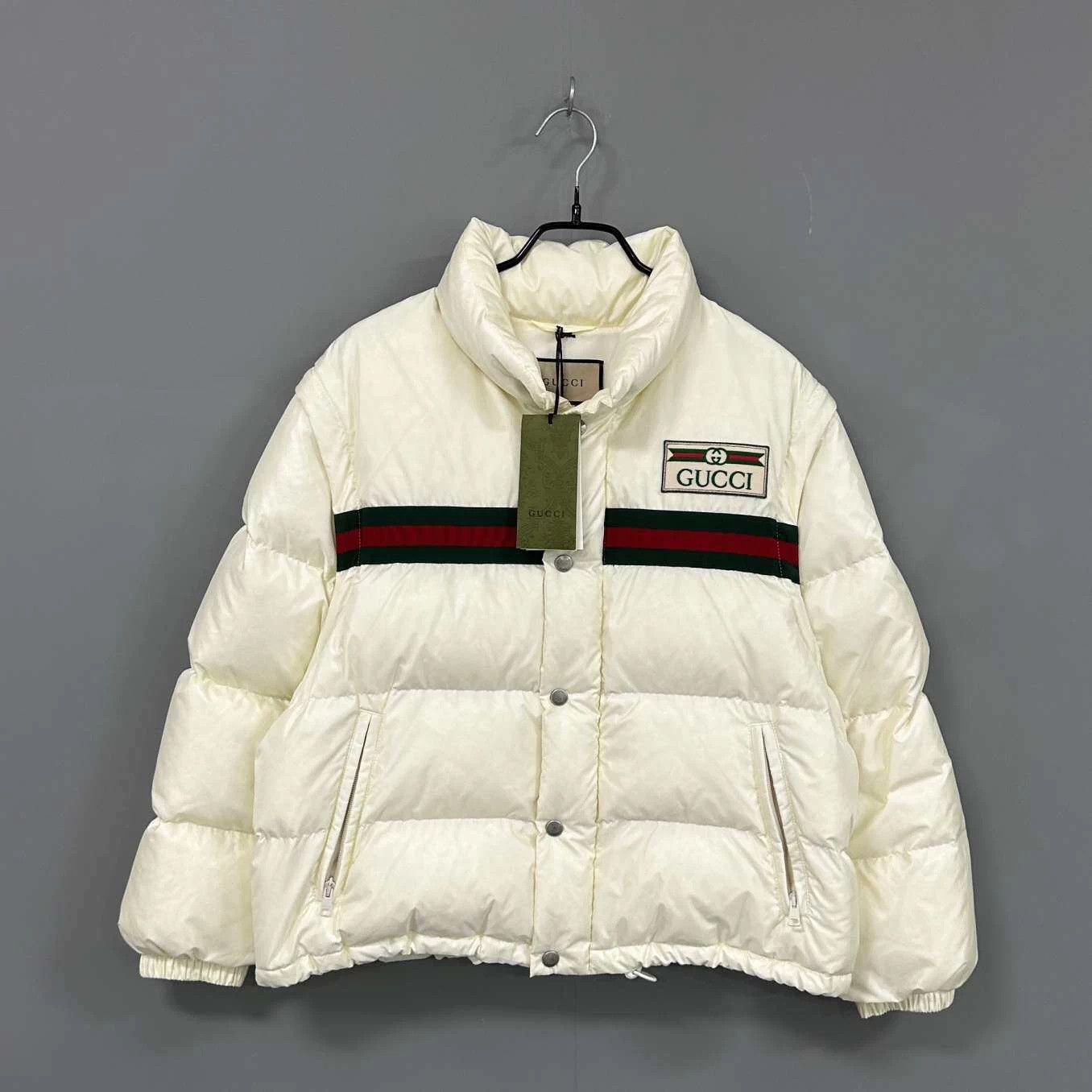 Gucci GUCCI Women's Ivory Classic Webbing Puffer Jacket Size XS / US 0-2 / IT 36-38 - 1 Thumbnail