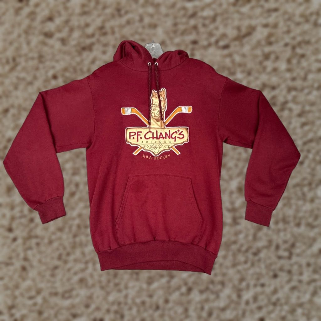 Vintage PF Changs Hoodie Adult Small Red Cotton Blend Long Sleeve Pullover with Logo for Men Size US S / EU 44-46 / 1 - 1 Thumbnail