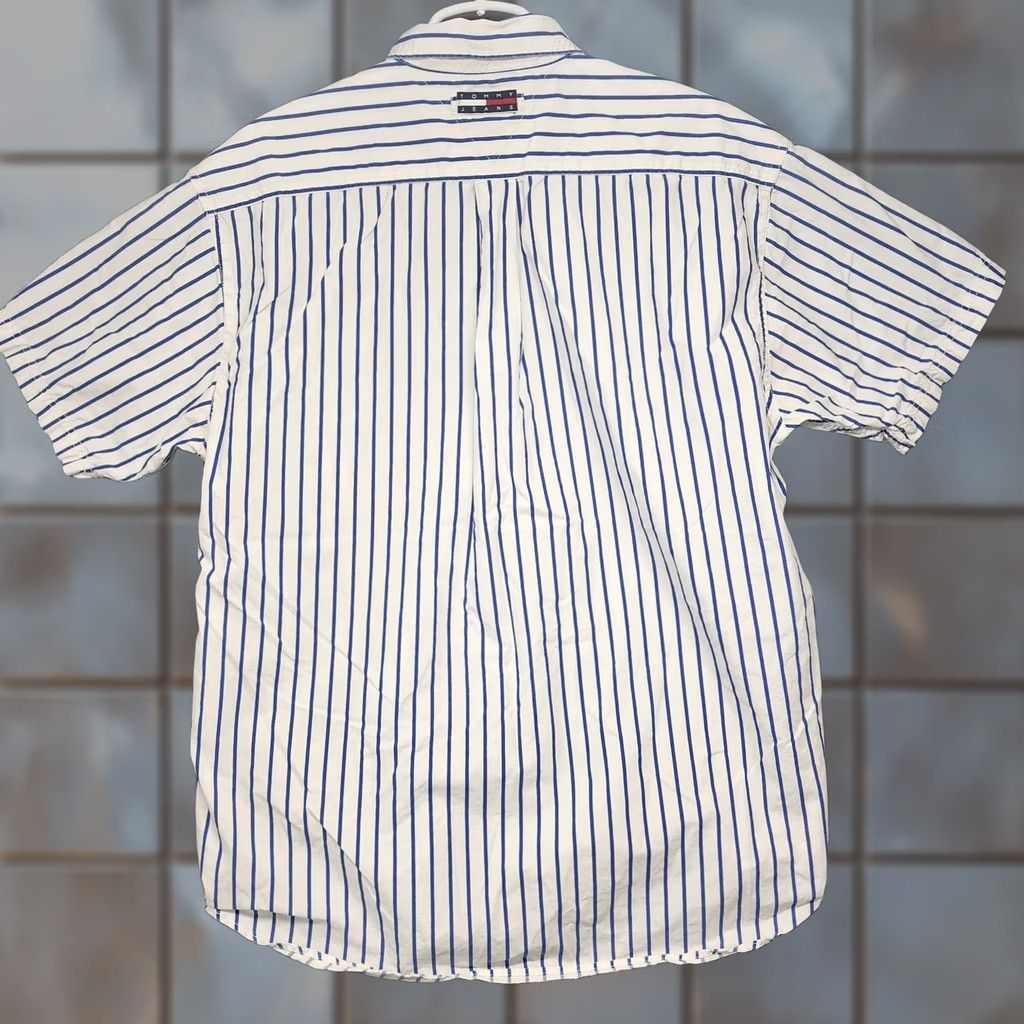 Vintage VINTAGE Tommy Jeans Shirt Men Large Blue Stripe Short Sleeve Button Up Flag Logo Y2K 90s Classic Size US L / EU 52-54 / 3 - 1 Thumbnail